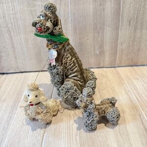 Vtg Spaghetti Poodle Figurine Set 3 Dogs Mom and 2 Pups Figurines Made in Japan